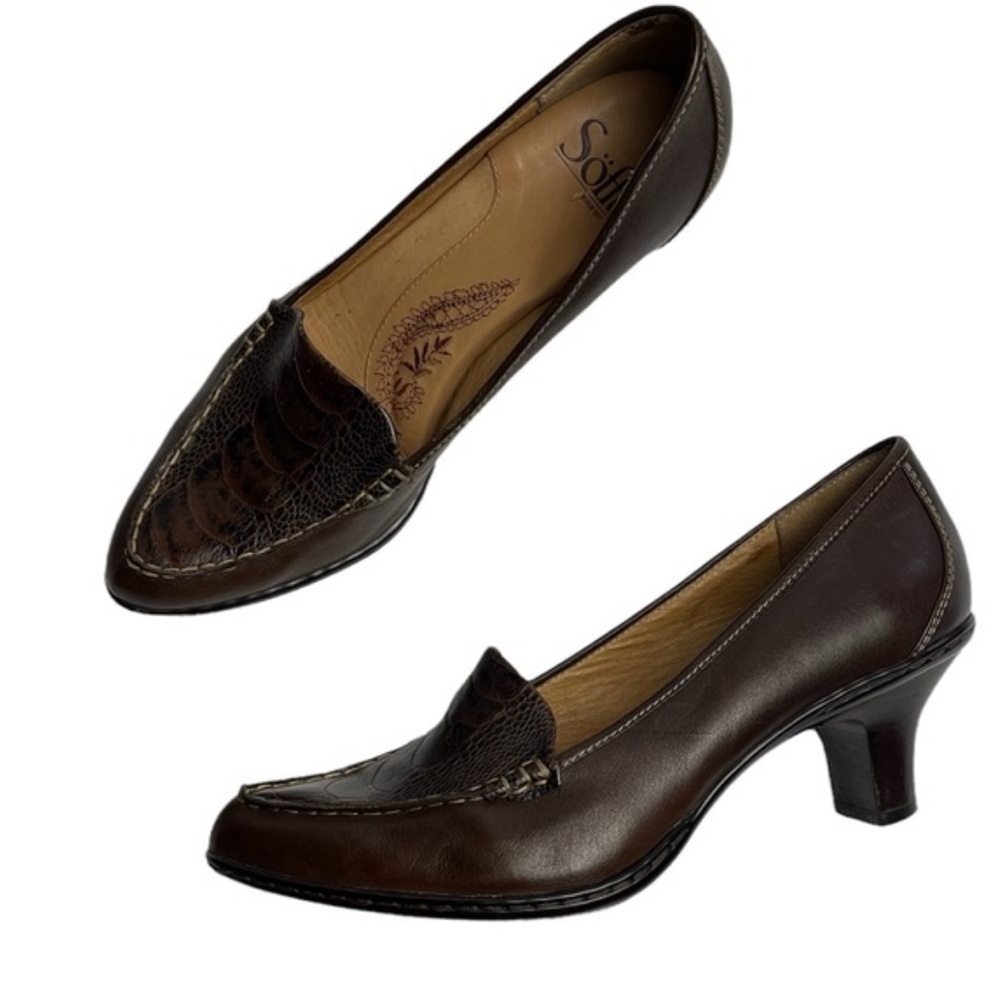 Sofft Brown Crocodile pattern Leather upper pump 2‎ inch heel -EUC